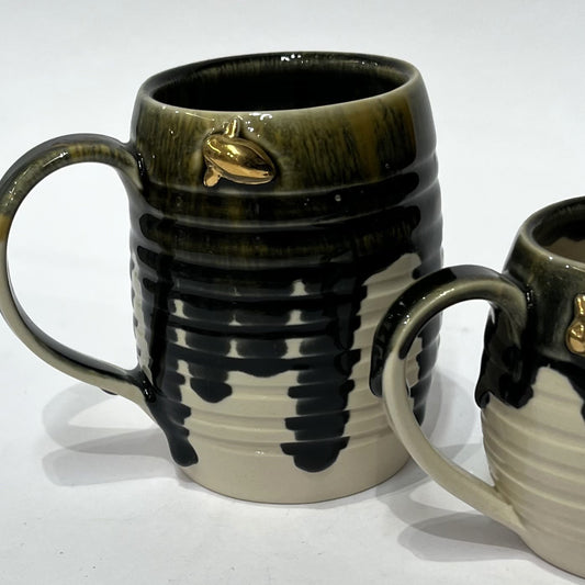 Bethan Watts Bee Mug white earthenware with dark green glaze