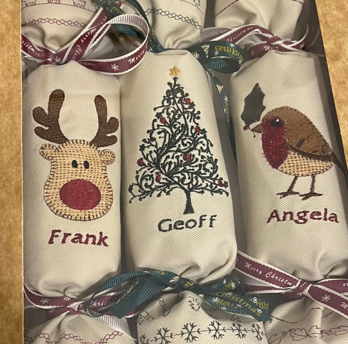 personalised embroidered reusable luxury Christmas crackers with names